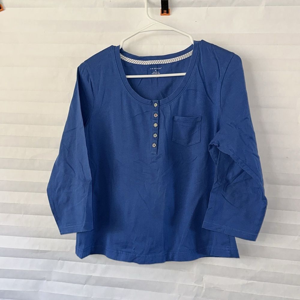 Kim Rogers Women's Blue Long Sleeve T-Shirt Casual Pullover Top Size Medium
